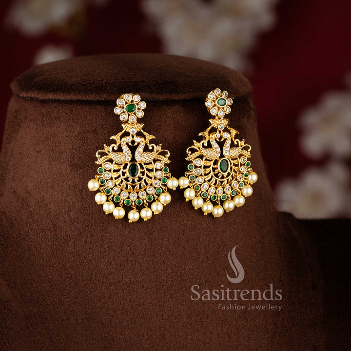 Matte Gold Plated Jewellery Set With AD Stones And Traditional Finesse – A Serene Mix Of White-Green Sparkle – Sasitrends