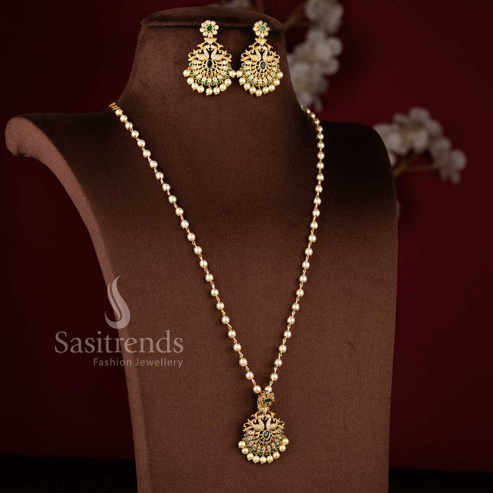 Matte Gold Plated Jewellery Set With AD Stones And Traditional Finesse – A Serene Mix Of White-Green Sparkle – Sasitrends