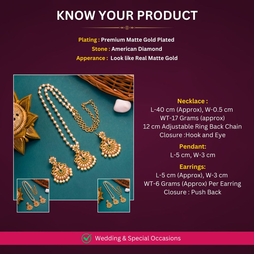 Matte Gold Plated AD Necklace jewellery Set Measurement Image - Sasitrends