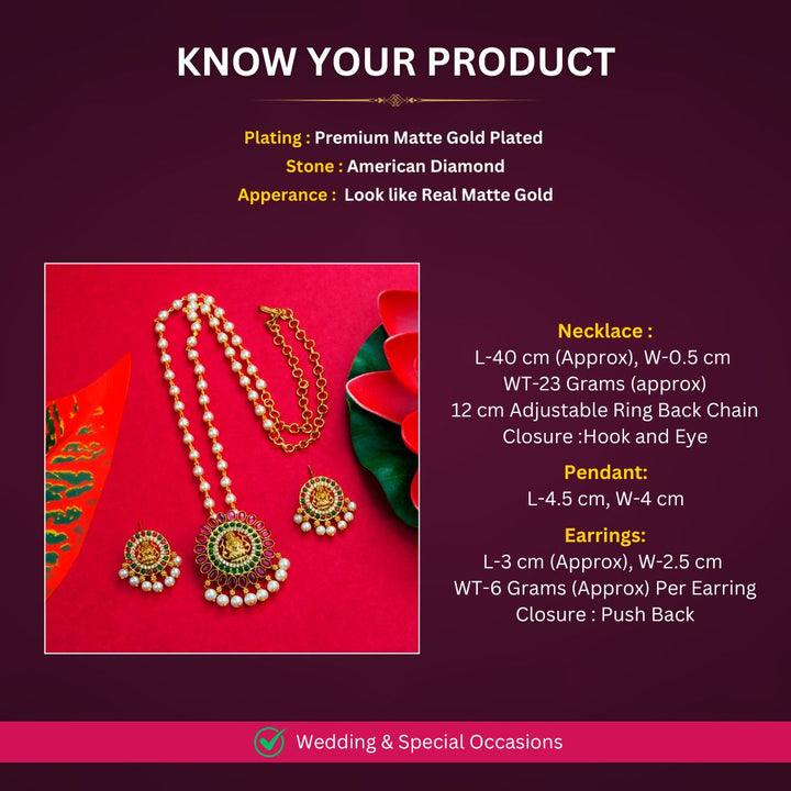 Matte Gold Plated AD Necklace jewellery Set Measurement Image - Sasitrends