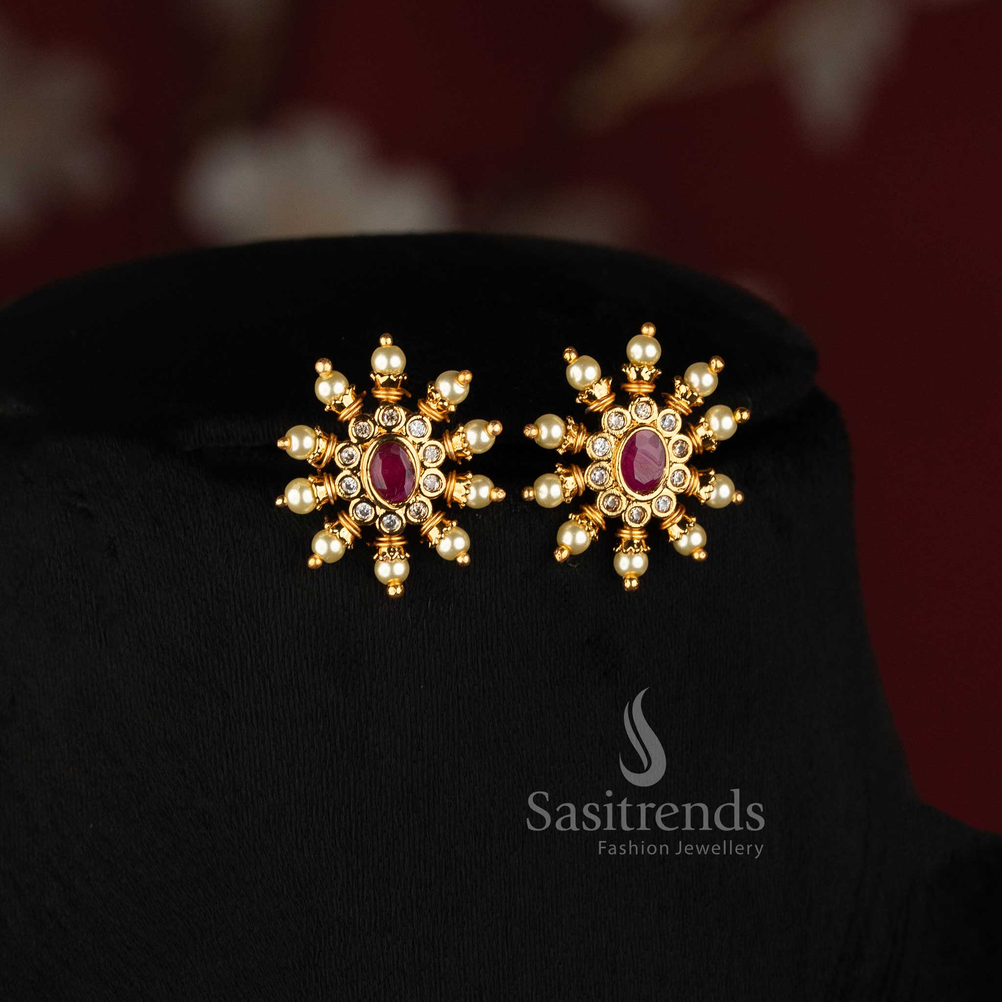 Traditional Matte Gold Plated Floral Long Necklace Set for Women - Sasitrends
