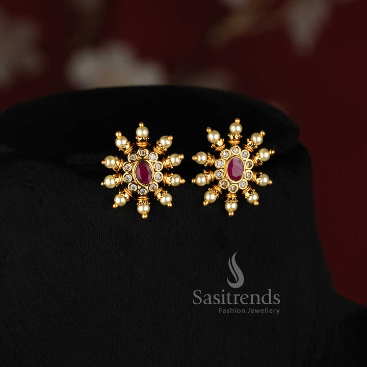 Traditional Matte Gold Plated Floral Long Necklace Set for Women - Sasitrends