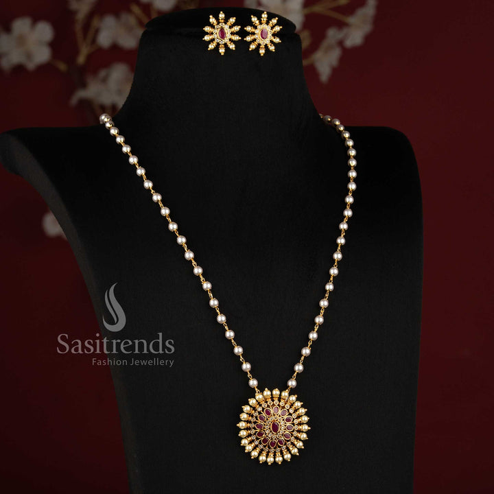 Traditional Matte Gold Plated Floral Long Necklace Set for Women - Sasitrends