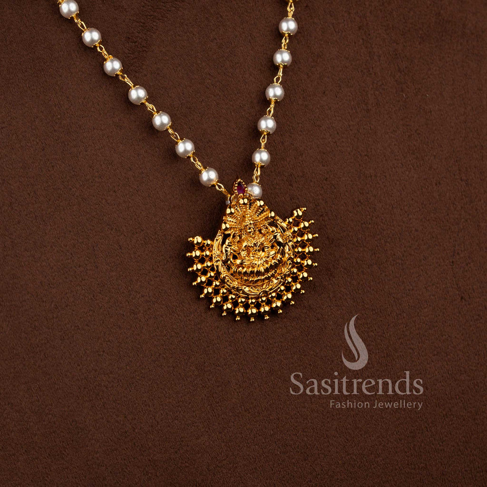 Elegant Lakshmi pearl beaded necklace and earrings jewellery set - Sasitrends
