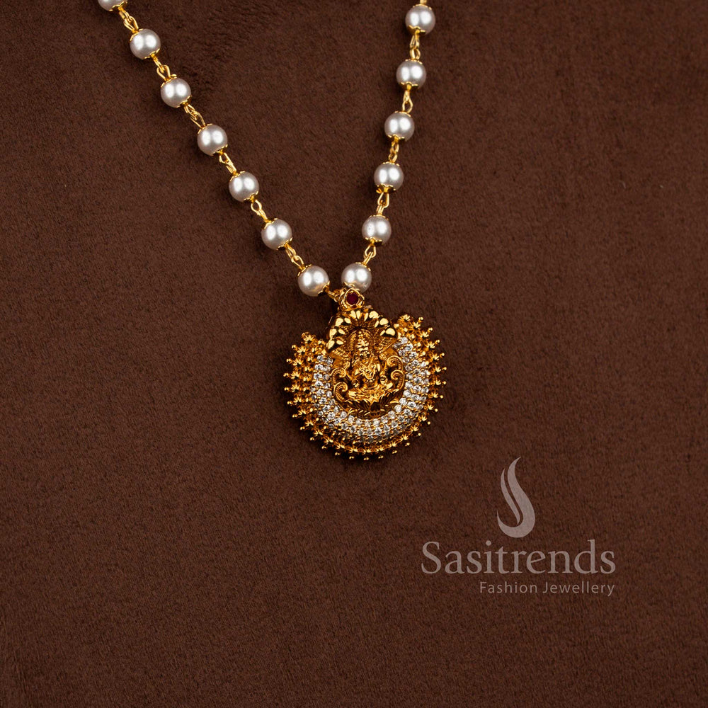 South Indian temple jewellery set with pearl beaded necklace for weddings and festive occasions - Sasitrends
