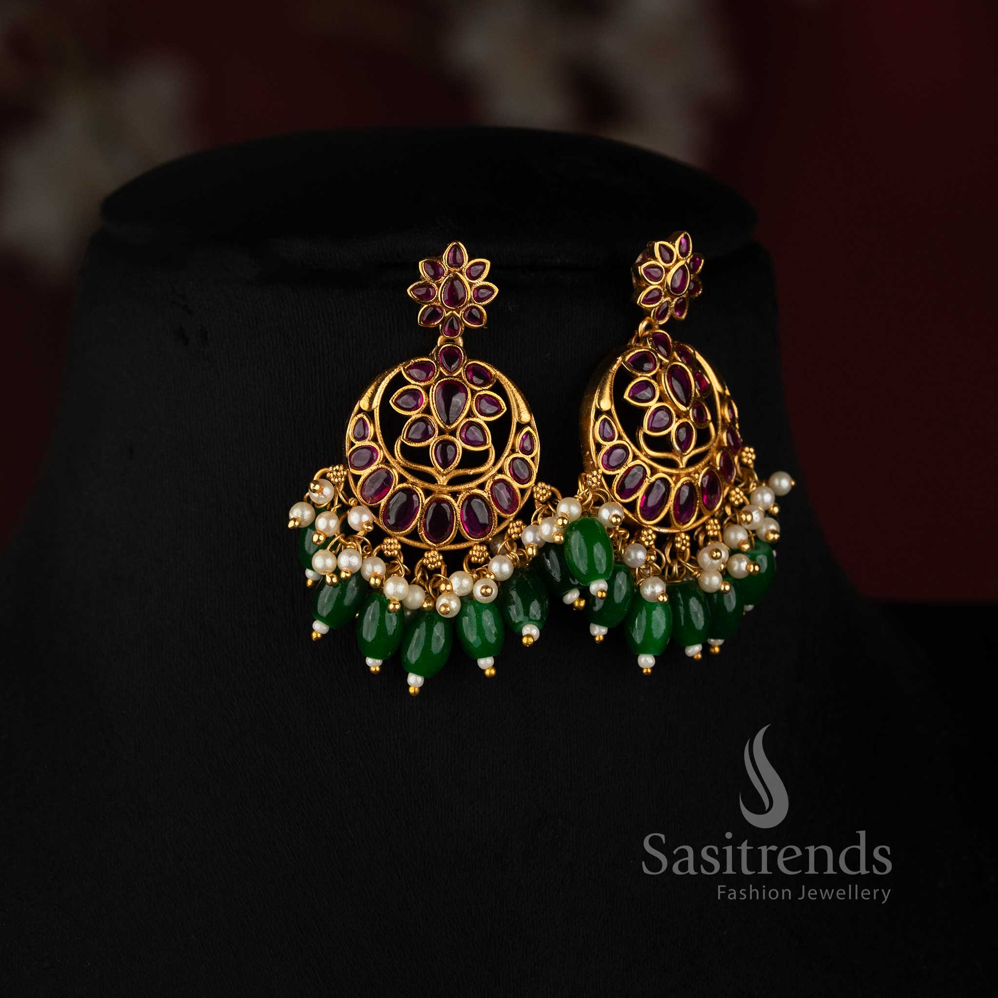 Traditional Pearl Necklace Set Featuring Ruby AD Stone Peacock Motifs and Floral Medallion Detailing - Sasitrends