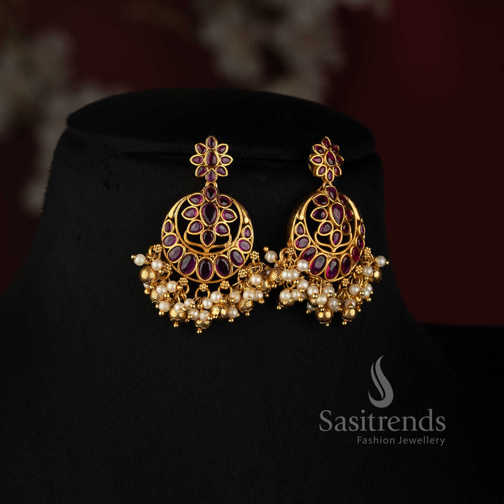Traditional Pearl Necklace Set Featuring Ruby AD Stone Peacock Motifs and Floral Medallion Detailing - Sasitrends