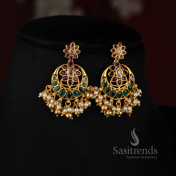 Matte Gold Plated Pearl Mala Necklace Set for Kanjeevaram Silk Sarees, Weddings and Bridal Wear - Sasitrends