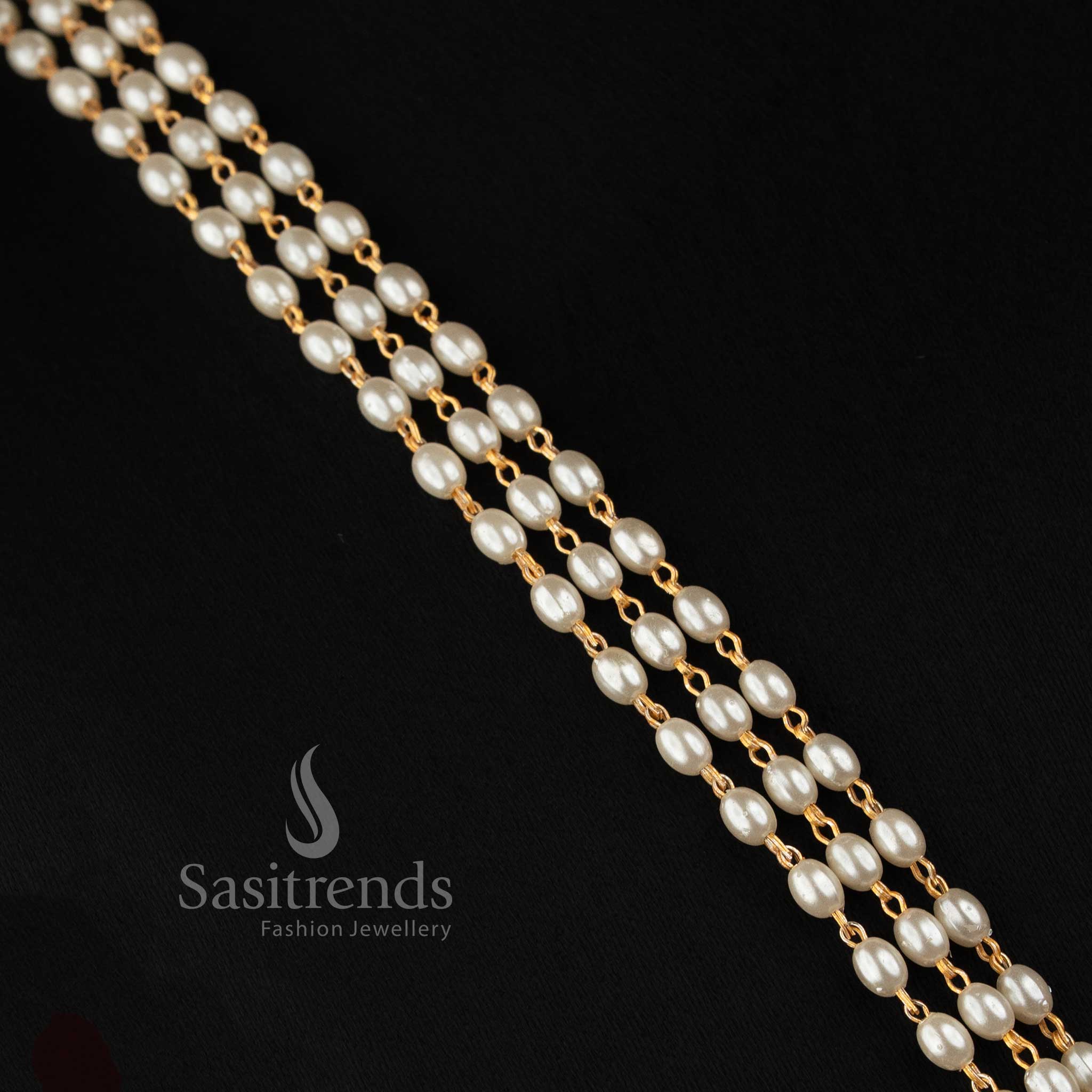 Traditional Pearl Necklace Set Featuring Ruby AD Stone Peacock Motifs and Floral Medallion Detailing - Sasitrends