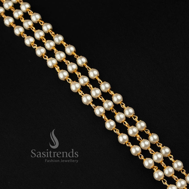 Elegant Three-Layer Pearl Necklace Set with Peacock-Inspired Pendant for Temple Functions and Festive Celebrations - Sasitrends