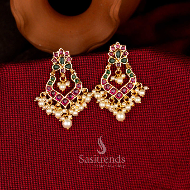 Wonderful Collection Of Micro Gold Plated American Diamond Chandbali Design Earrings with Pearl Drops – Guaranteed Jewellery with 24 Carat Pure Gold Look