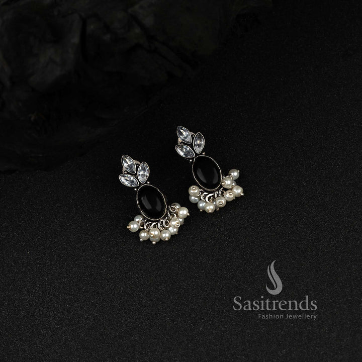 Dangling Pearl Oxidized German Silver Earrings