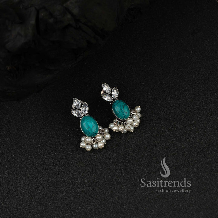 Pearl Oxidised German Silver AD Stones Earrings