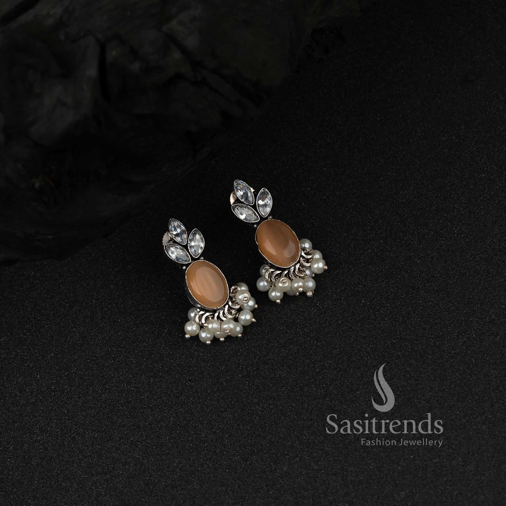 Traditional Oxidised German silver AD Monalisa Earrings