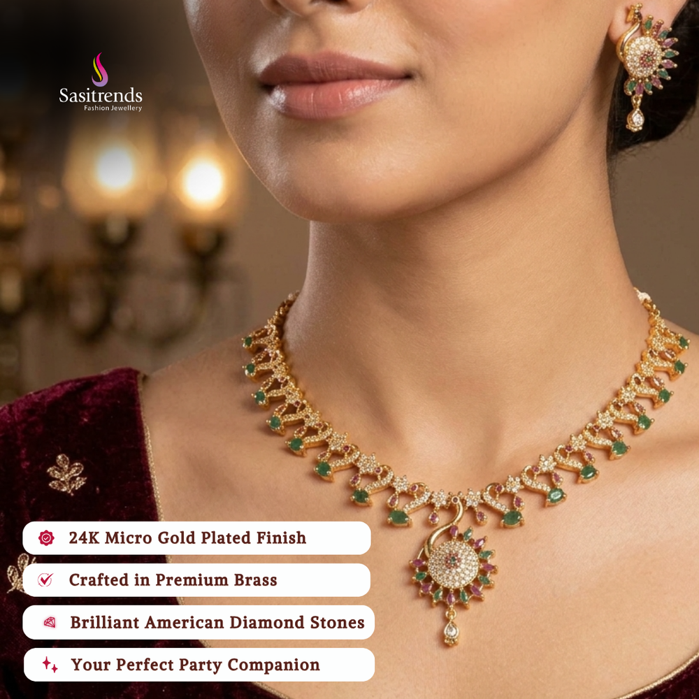 Engagement wear micro gold plated american diamond necklace set - Sasitrends
