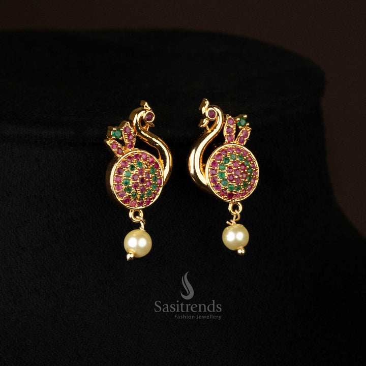 Display micro gold-plated peacock pendant necklace set with matching earrings - Sasitrends
