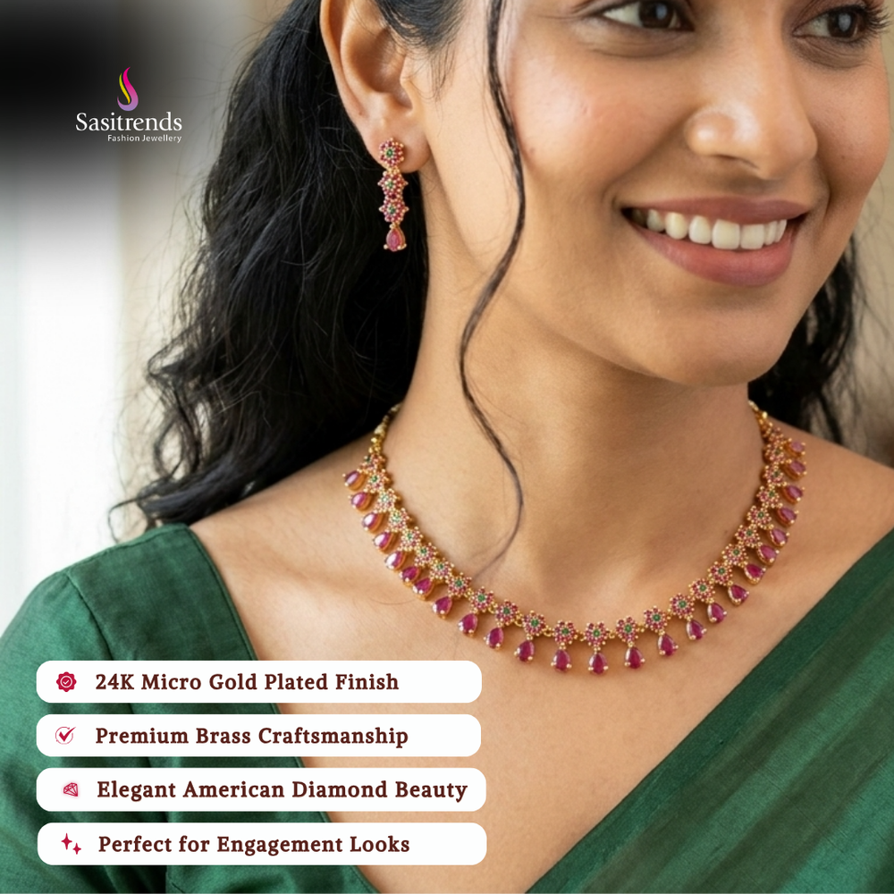 Engagement wear micro gold plated american diamond necklace set - Sasitrends