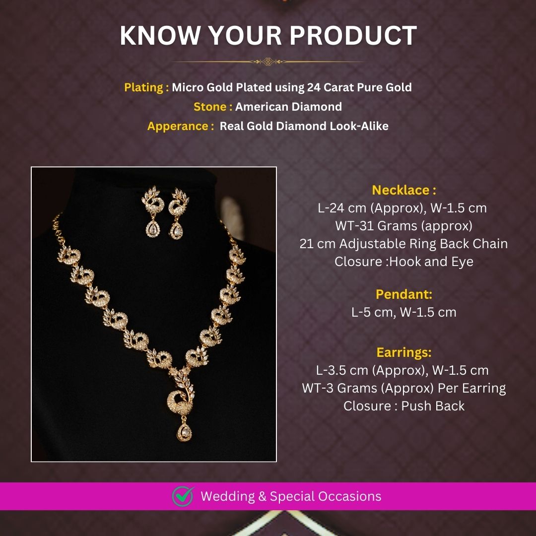 Micro Gold Plated necklace Jewellery set measurement image - Sasitrends