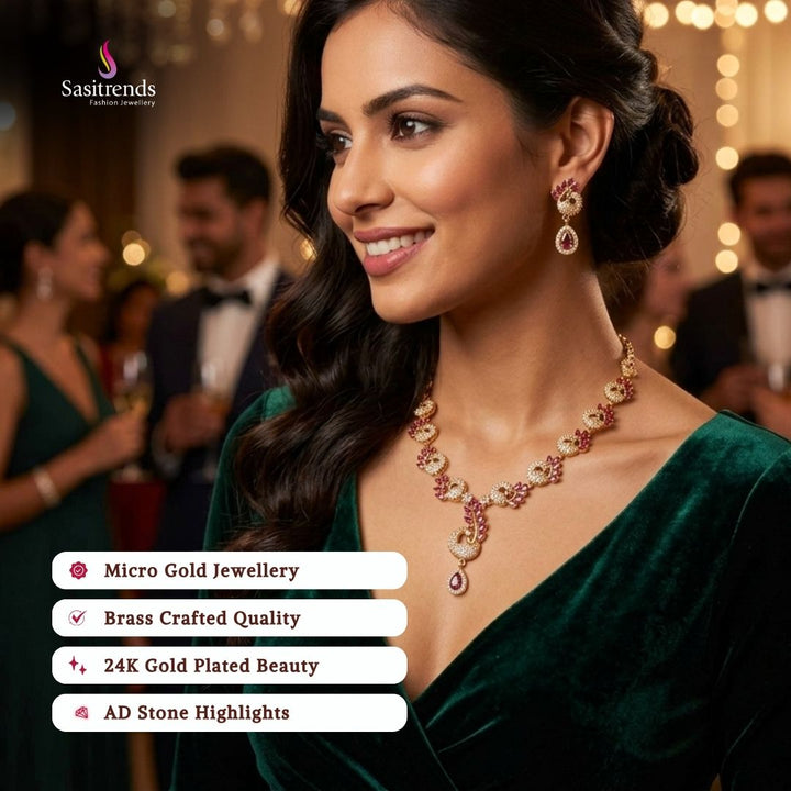 Guaranteed Micro gold plated AD stone necklace set model image - Sasitrends