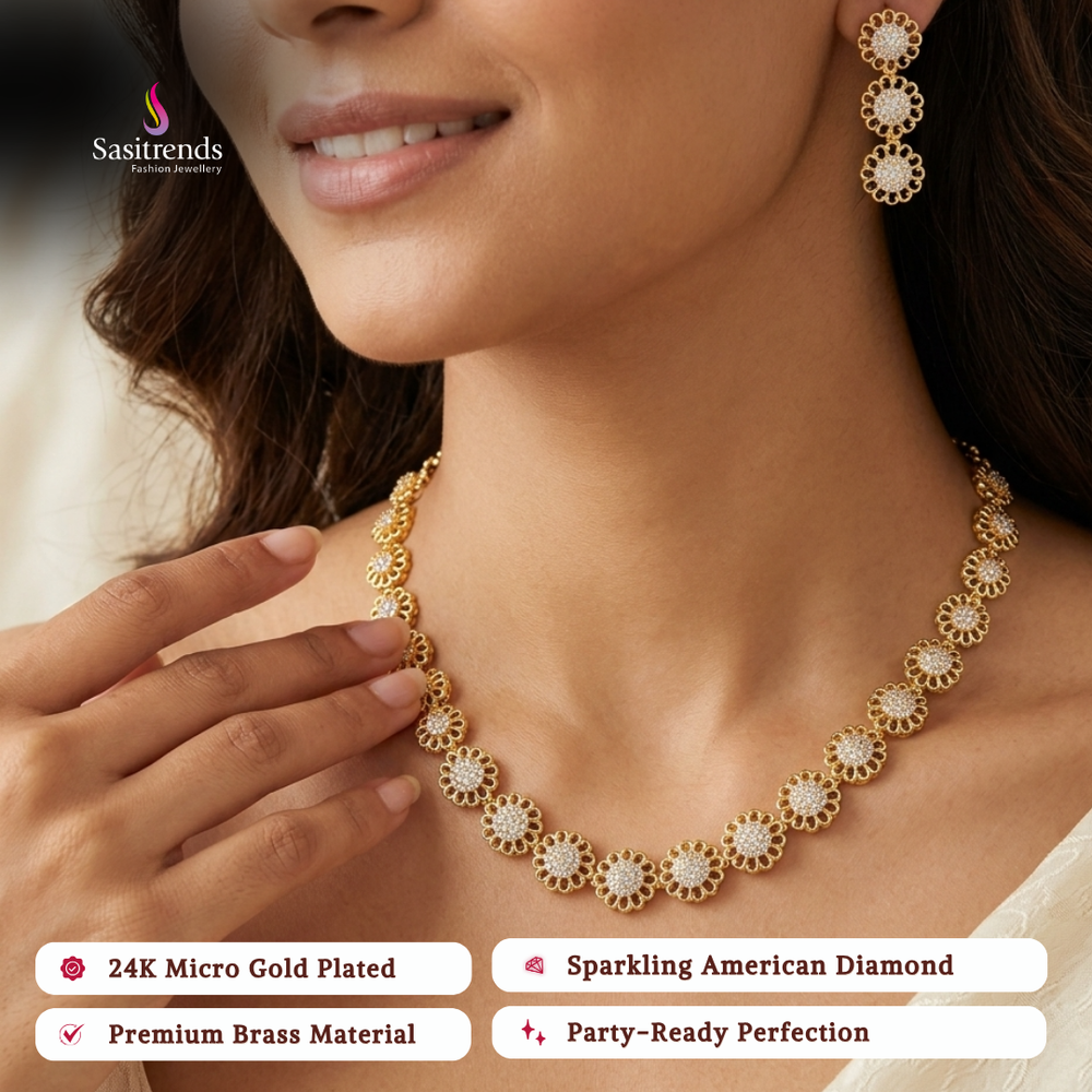 Engagement wear micro gold plated american diamond necklace set - Sasitrends
