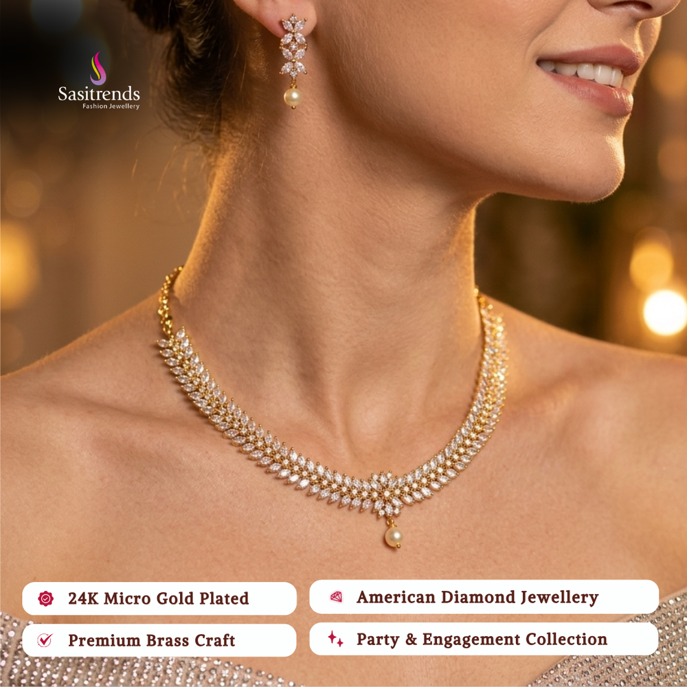 Engagement wear micro gold plated american diamond necklace set - Sasitrends