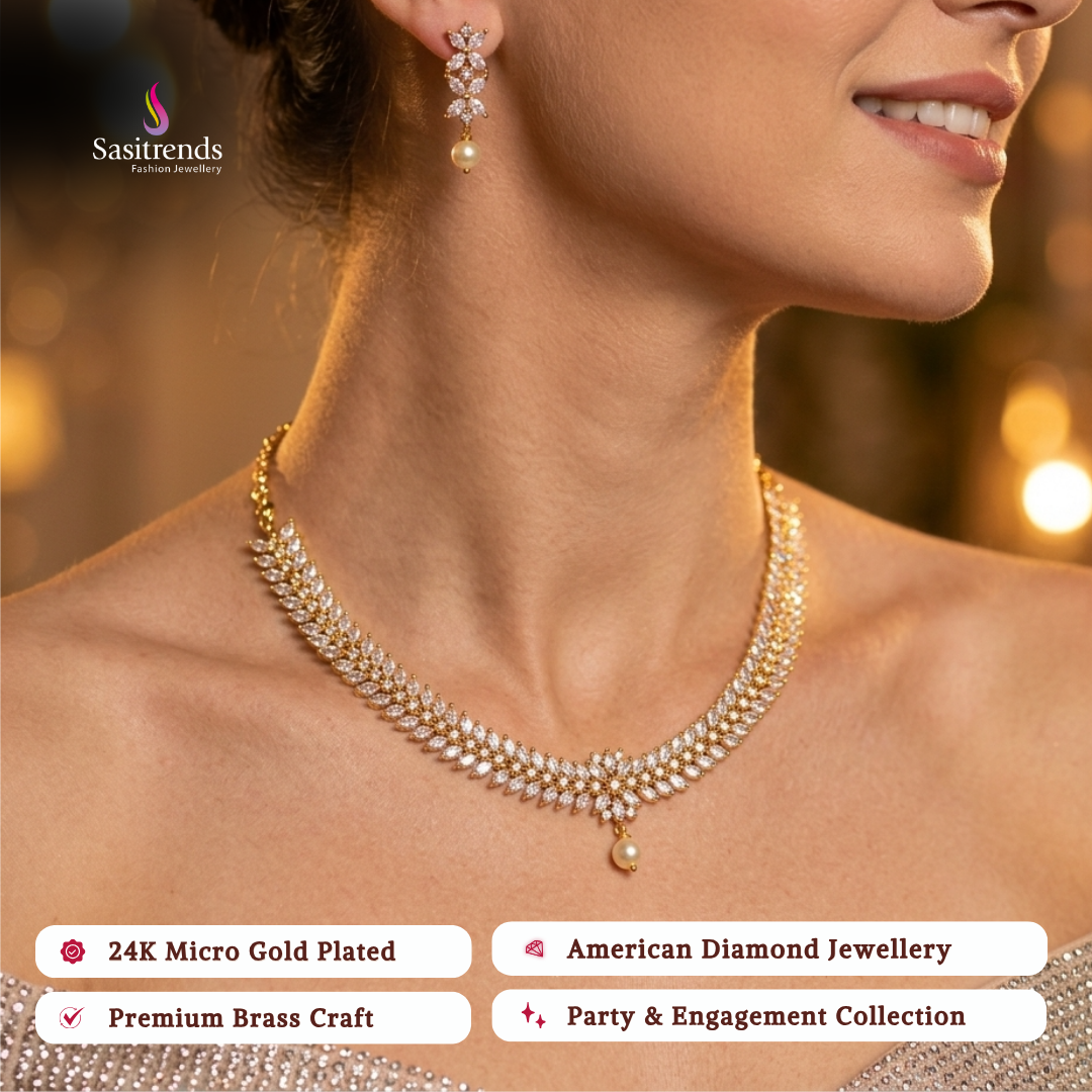 Engagement wear micro gold plated american diamond necklace set - Sasitrends