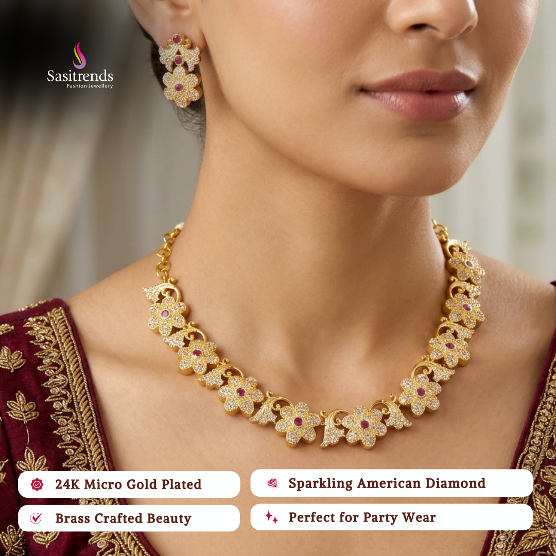 Engagement wear micro gold plated american diamond necklace set - Sasitrends