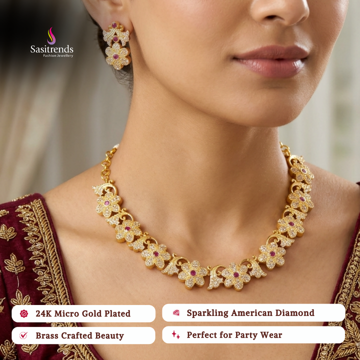 Engagement wear micro gold plated american diamond necklace set - Sasitrends