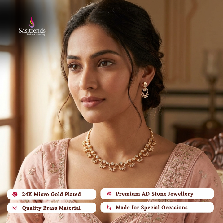 Engagement wear micro gold plated american diamond necklace set - Sasitrends