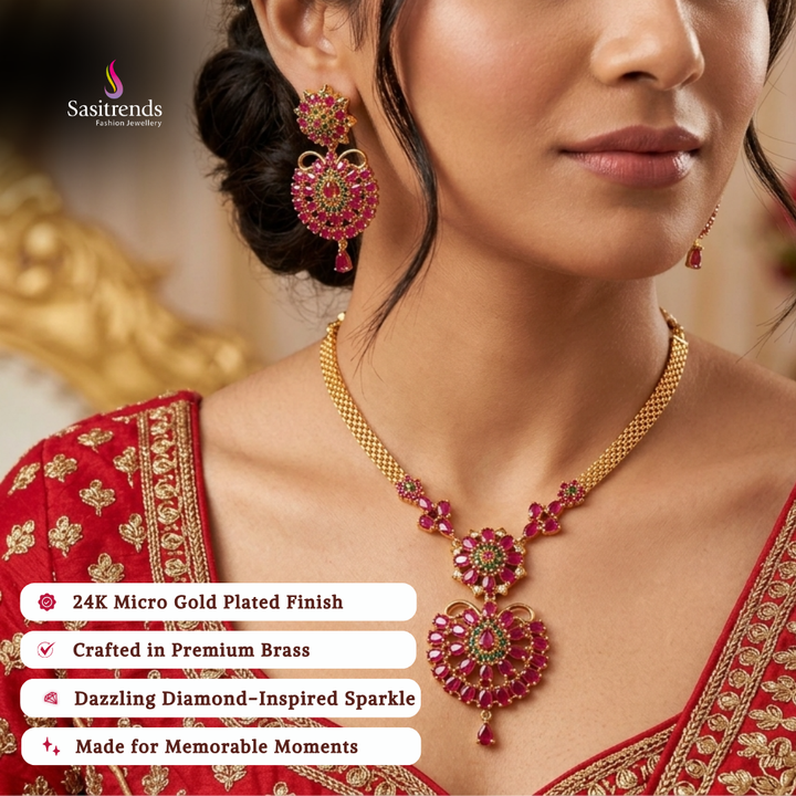 Engagement wear micro gold plated american diamond necklace set - Sasitrends