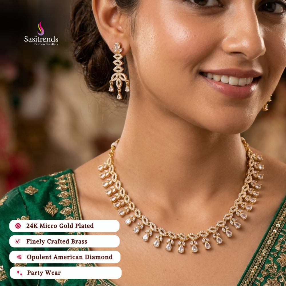 Engagement wear micro gold plated american diamond necklace set - Sasitrends