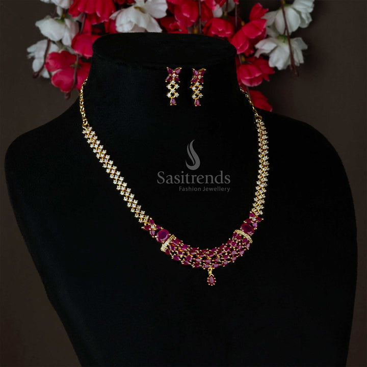 Elegant Indian White Ruby Necklace Jewellery Set with Micro Gold Plating - Perfect for Traditional Outfits - Sasitrends