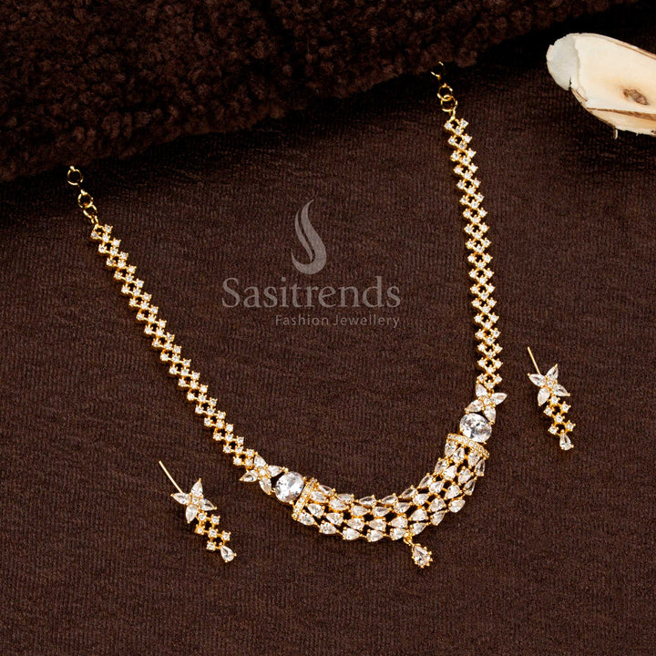 Elegant Indian Necklace Jewellery Set with Micro Gold Plating Matching Earrings- Perfect for Traditional Outfits -Sasitrends