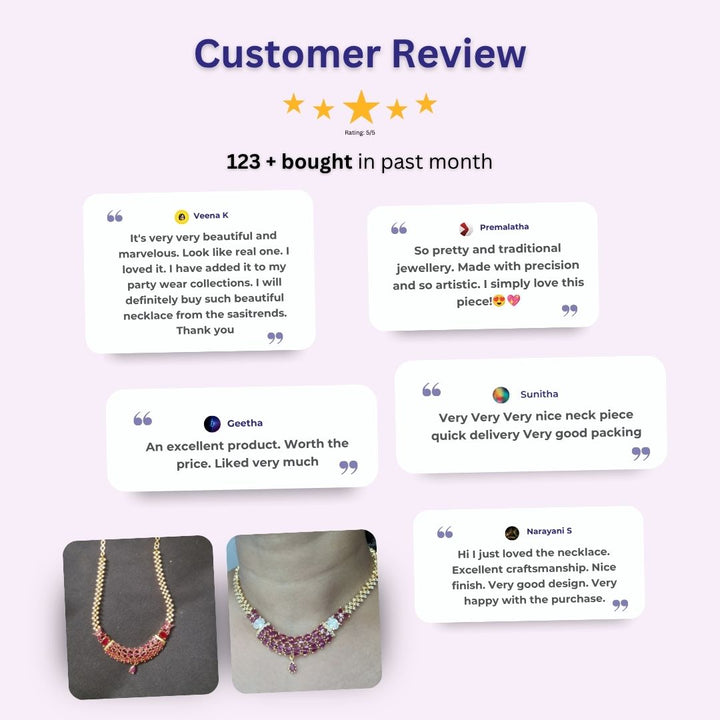 Customer review image showcasing a micro gold plated necklace set with real gold-like finish - Sasitrends.