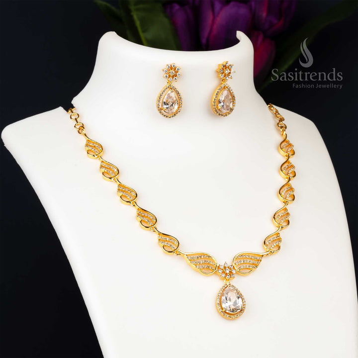  Luxurious white stone-studded micro gold plated traditional royal jewellery set with regal vibes, designed for grand celebrations and exclusive gatherings - Sasitrends