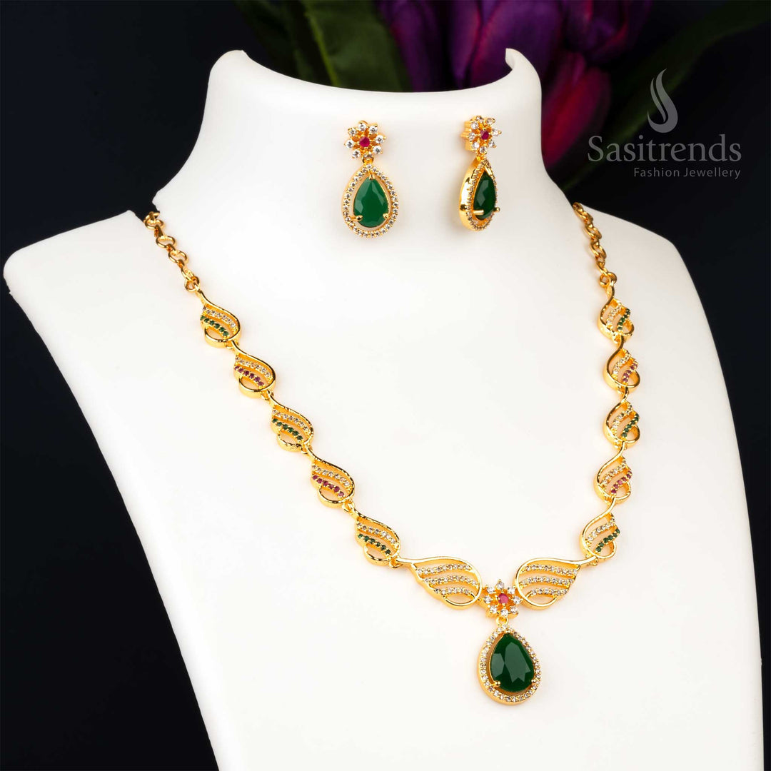 Majestic multi-hued micro gold plated traditional royal necklace jewellery set with artistic patterns, adding elegance to any ethnic or festive attire - Sasitrends