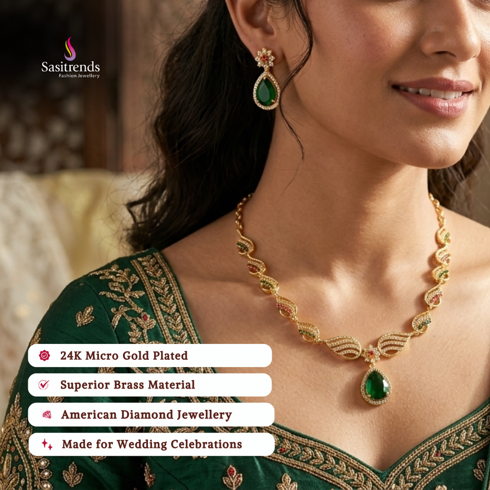 Engagement wear micro gold plated american diamond necklace set - Sasitrends