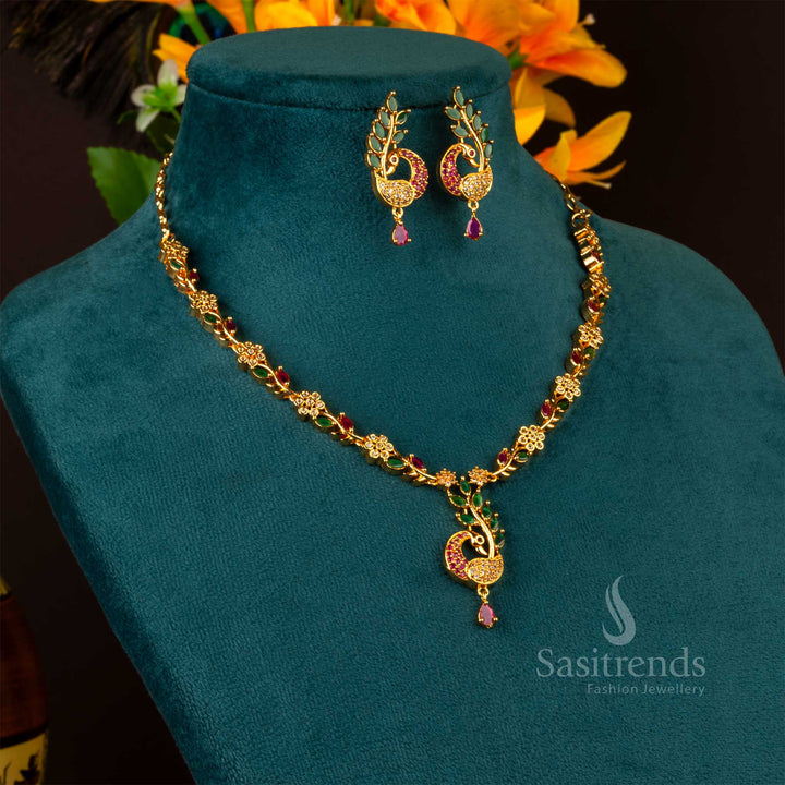 Traditional Micro Gold Plated Multi Peacock Jewellery Set - Sasitrends