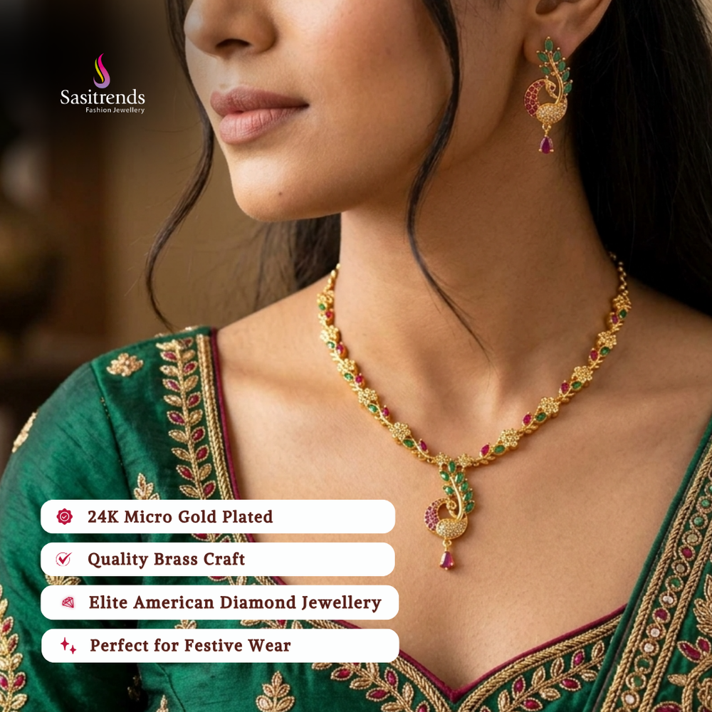 Engagement wear micro gold plated american diamond necklace set - Sasitrends