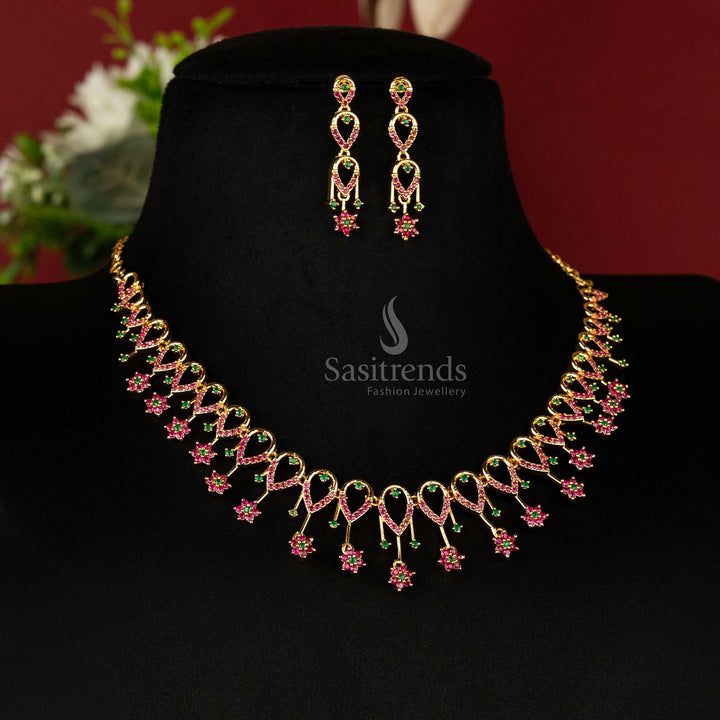 Sasitrends - Glamorous One Gram Micro Gold-Plated Floral Loop Jewellery Set With AD Stones