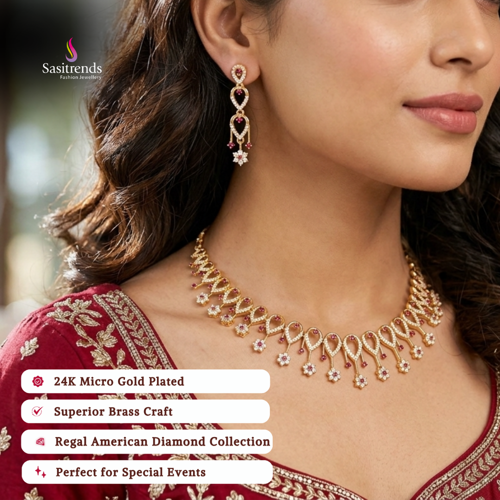 Engagement wear micro gold plated american diamond necklace set - Sasitrends