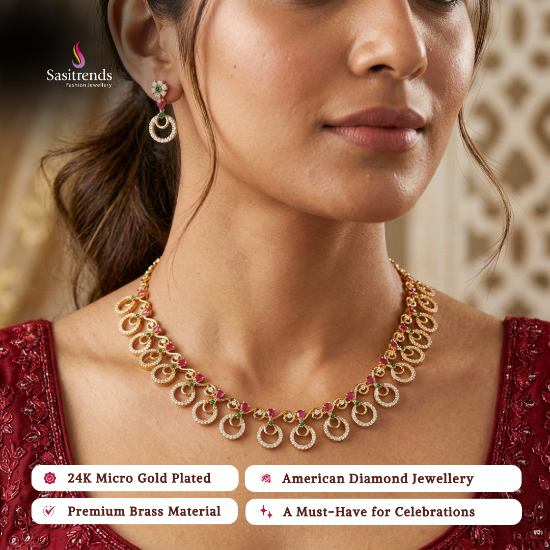 Engagement wear micro gold plated american diamond necklace set - Sasitrends
