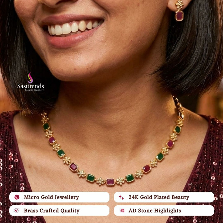 Guaranteed Micro gold plated AD stone party wear necklace set model image - Sasitrends