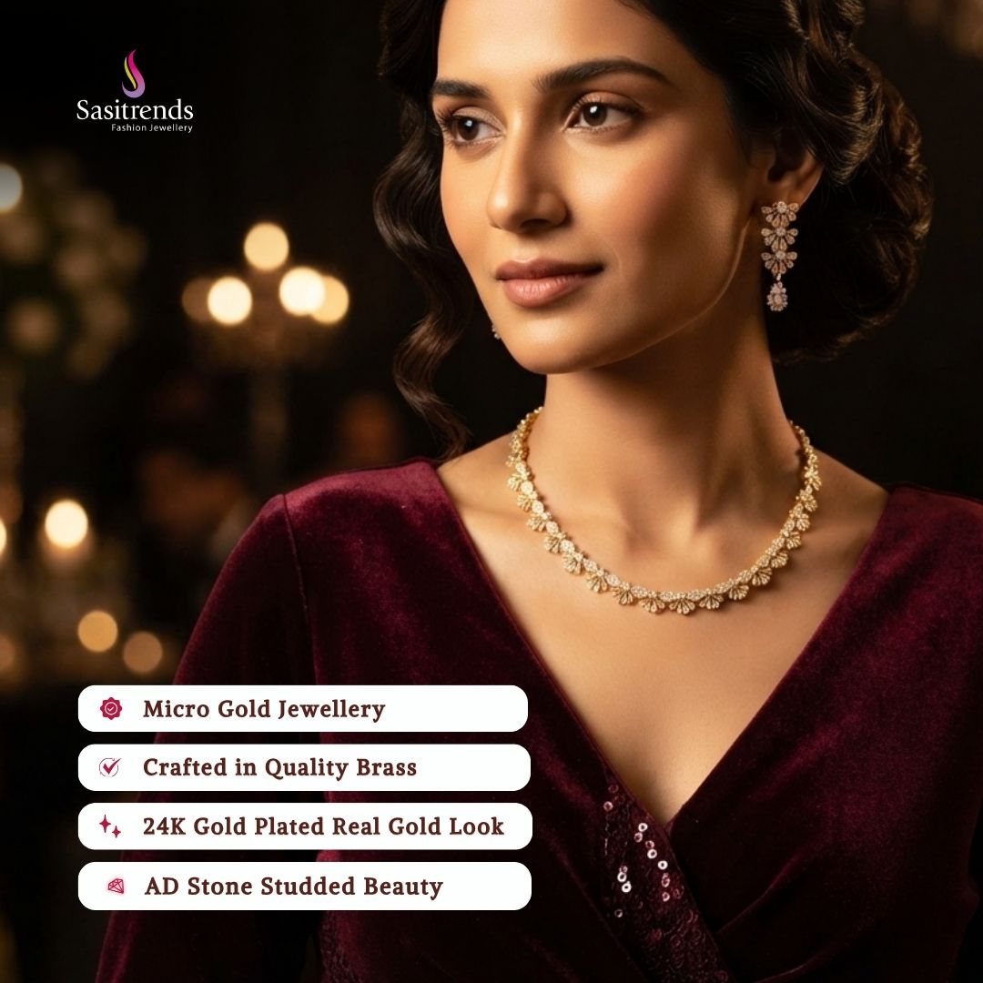 Guaranteed Micro gold plated AD stone necklace set model image - Sasitrends