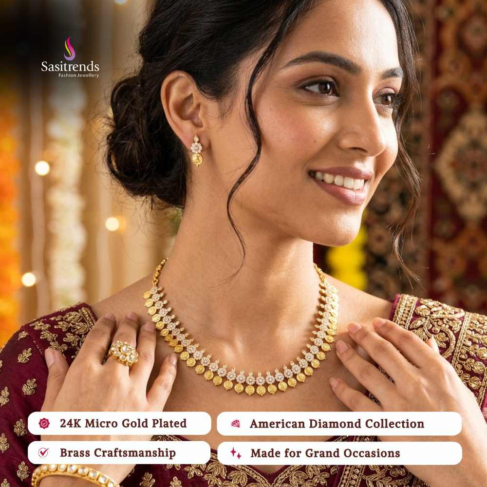 Engagement wear micro gold plated american diamond necklace set - Sasitrends