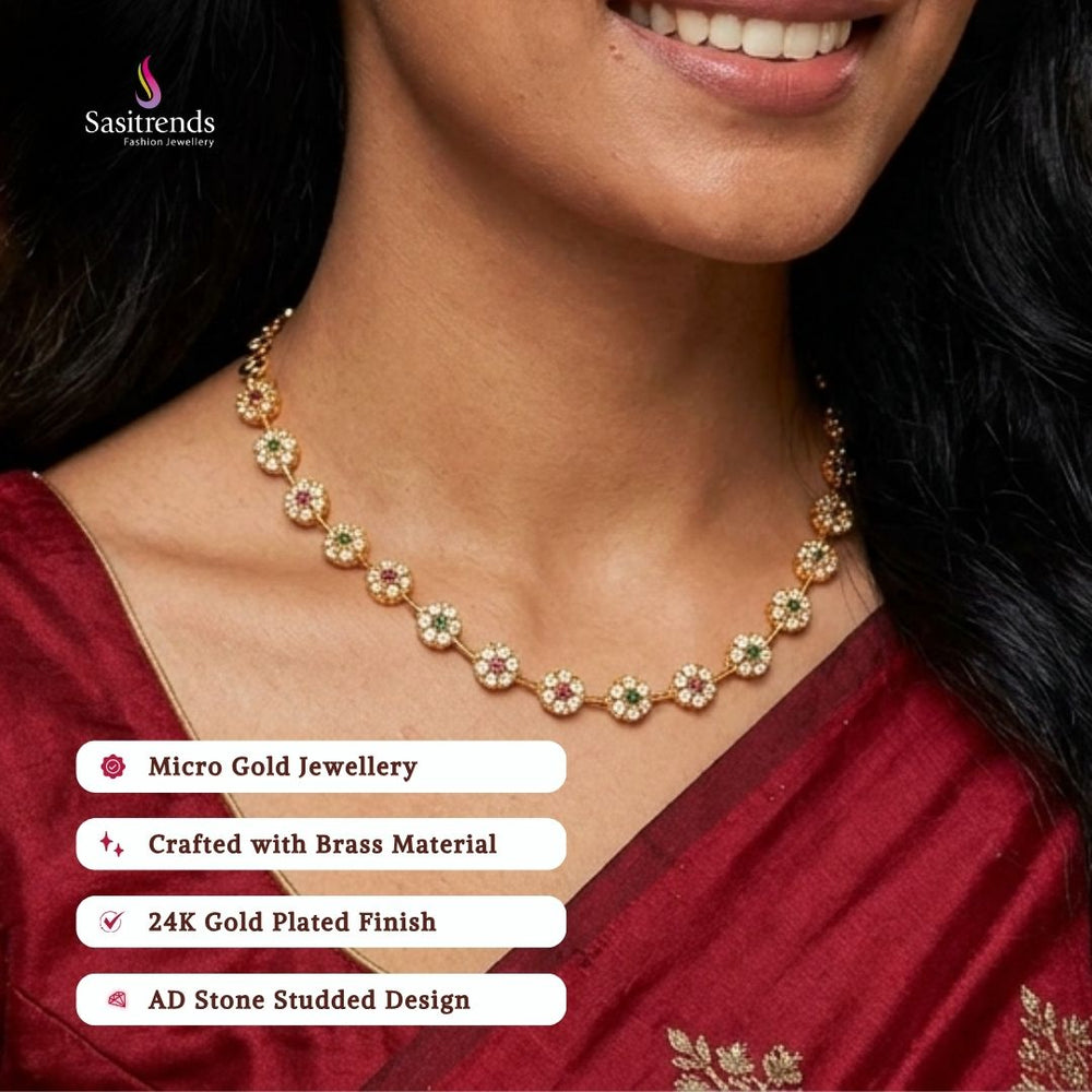 Guaranteed Micro gold plated AD stone necklace set model image - Sasitrends 
