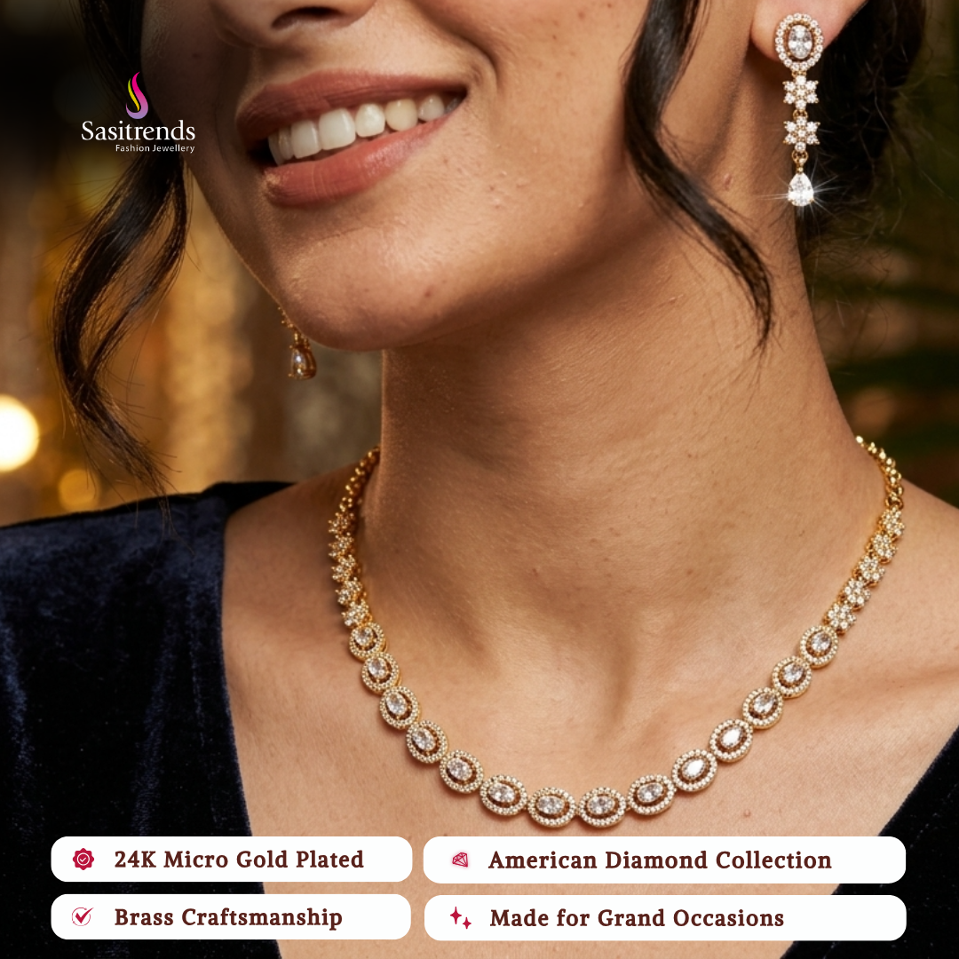 Engagement wear micro gold plated american diamond necklace set - Sasitrends