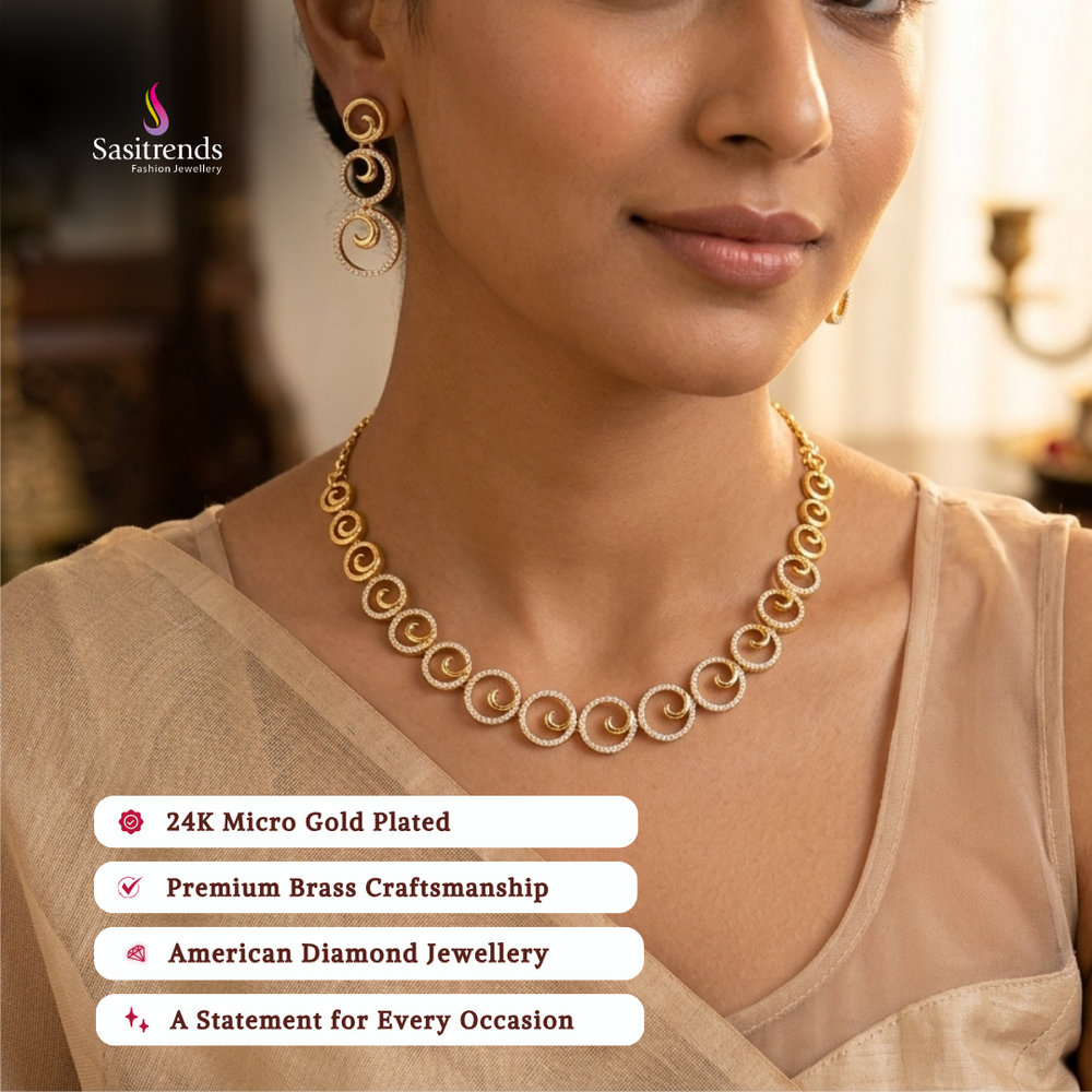 Engagement wear micro gold plated american diamond necklace set - Sasitrends