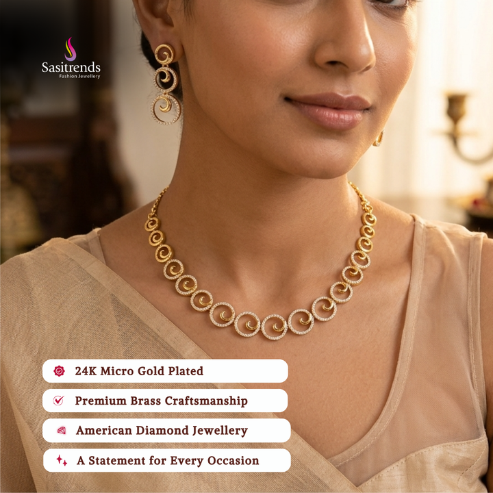 Engagement wear micro gold plated american diamond necklace set - Sasitrends