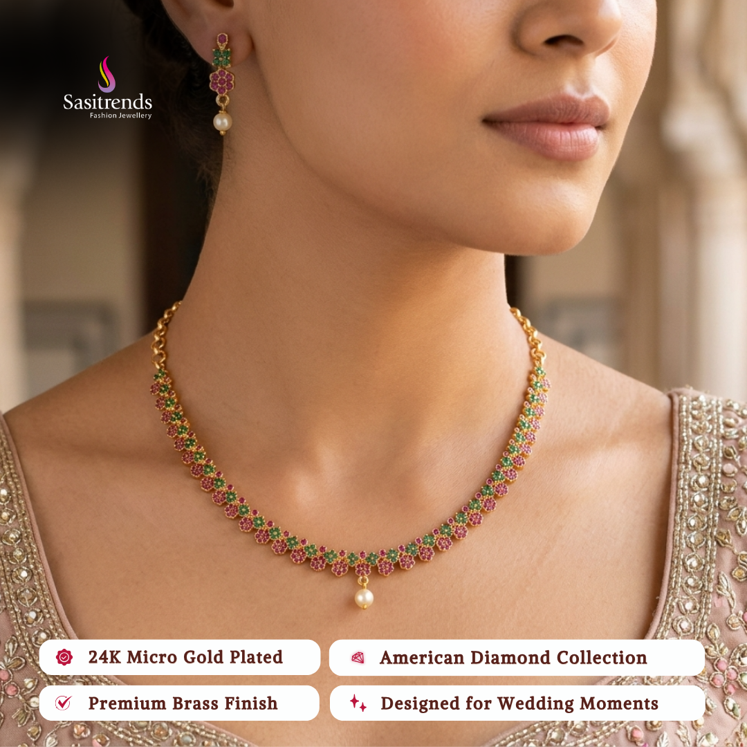 Engagement wear micro gold plated american diamond necklace set - Sasitrends
